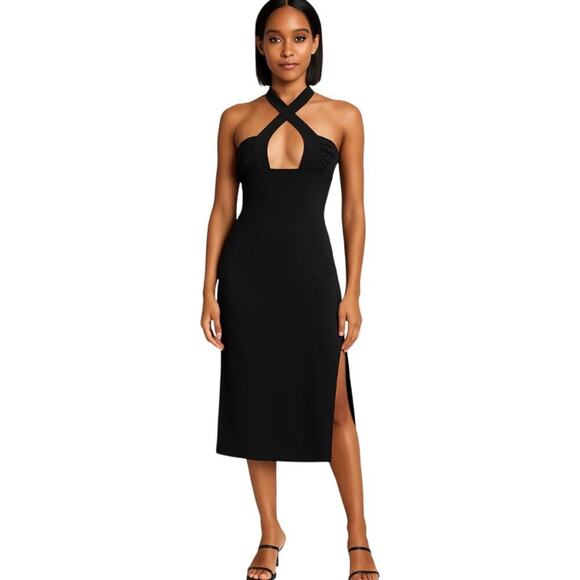 NWT Cocktail Dress, Cross-Front Halter With Side Slit  Midi Dress – XS - Picture 1 of 9
